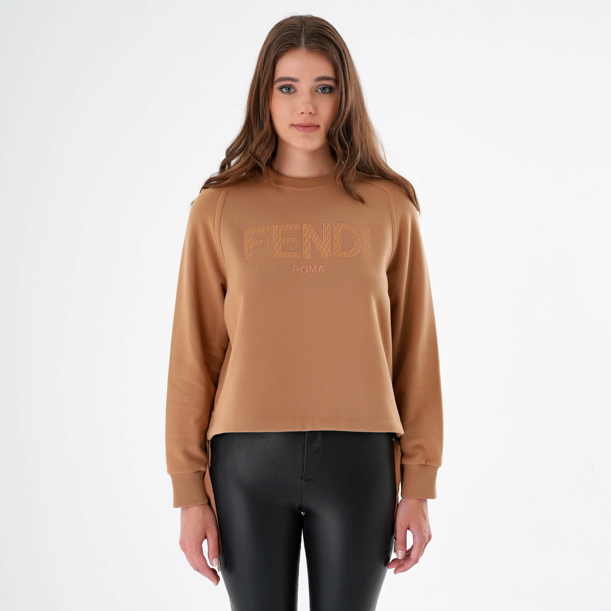 Fendi - Dark Beige Long Sleveless Logo Sweatshirt S